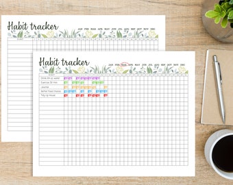 Daily Habit Tracker, Printable Habit Tracker, Editable Monthly Habit Tracker, Habit Planner, Habit Log, Goal Planner, Yearly Habit Tracker