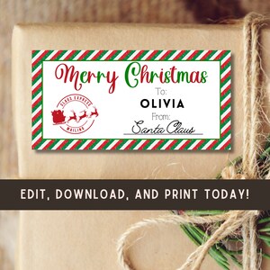 Santa Gift Tags EDITABLE Christmas Gift Tag, North Pole Express Delivery Tag, Gift Tag Template, Santa Mail Label, Printable Santa Gift Tag