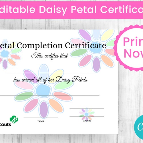 Girl Scout Daisy Petal Completion Certificate Printable | Etsy