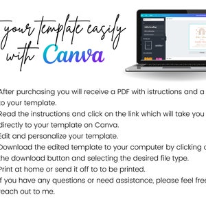 May include: A laptop computer screen displaying a Canva design template for a baby shower invitation. The template features a rainbow arch with a pink, blue, and yellow colour scheme and the text "Baby Heart". The text "Edit your template easily with Canva" is displayed above the laptop.