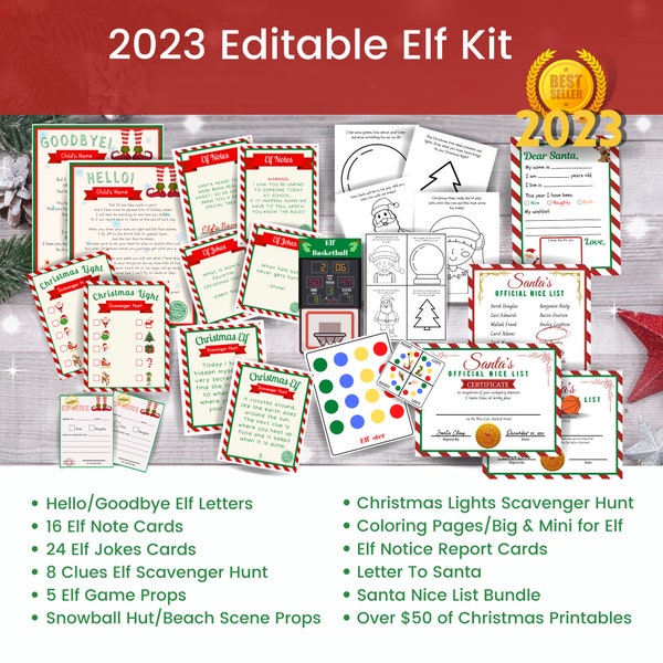 Printable Elf Kit, Elf Bundle, 24 Days of Christmas, Elf Props, Elf Accessories, List of Elf Ideas , Elf Arrival Letter, Easy Elf Ideas