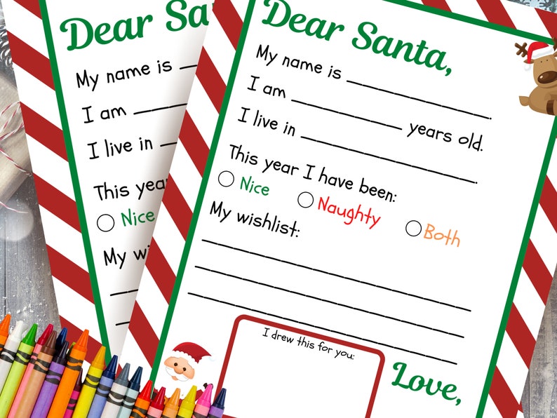 Puede incluir: Una carta imprimible a Pap&aacute; Noel con l&iacute;neas para que el ni&ntilde;o pueda rellenar su nombre, edad y c&oacute;mo ha sido este a&ntilde;o. La carta incluye una secci&oacute;n para que el ni&ntilde;o pueda escribir su lista de Navidad y un espacio para dibujar un dibujo para Pap&aacute; Noel.