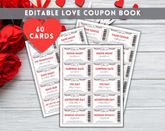 Editable Valentine Coupon Book, Love Coupon Book Printable, Gift for Her, Gift for Him, Birthday Gift, Anniversary Gift, Valentine Gift DIY