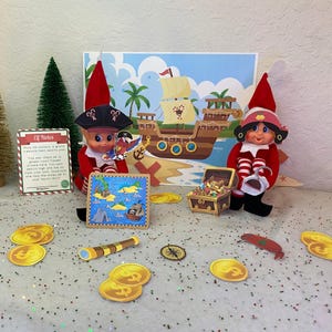 Imprimable elfe pirate bateau chasse au trésor accessoire elfe bricolage, idées elfes de Noël, téléchargement numérique elfe, jeux elfes imprimables, note d'elfe