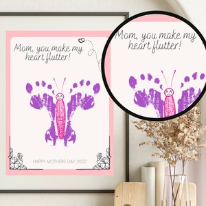 Mother&#39;s Day Butterfly Footprint Craft, Mothers Day Gift from Kids, Printable Handprint Kit, DIY Mother&#39;s Day Card, Mothers Day Gift