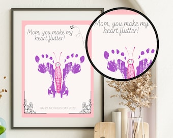 Mother's Day Butterfly Footprint Craft, Mothers Day Gift from Kids, Printable Handprint Kit, DIY Mother's Day Card, Mothers Day Gift