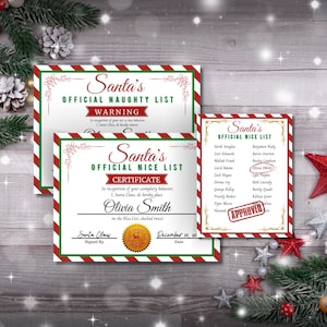 offizieller Brief vom Weihnachtsmann, bearbeitbares Santa List Bundle, Nette List Zertifikat, Freche Liste Warnung, Personalisierte Santa Mail, DIY