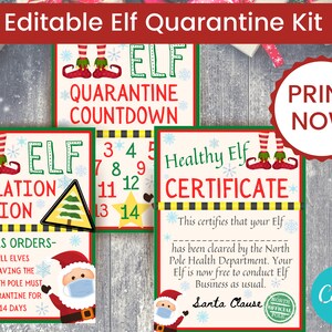 Elf Quarantine Kit Printable, Elf Quarantine Letter, Printable Elf Letter, Elf Accessories, Editable Elf Quarantine, 14 Day Elf Quarantine