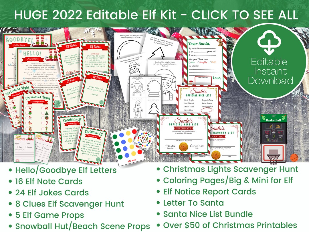 2022 Printable Elf Kit Huge Elf Bundle 24 Days of Christmas