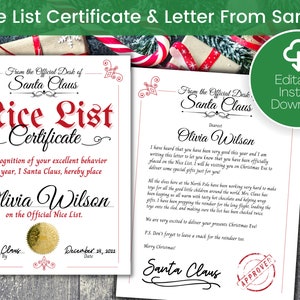 Carta personalizada editável do Papai Noel, certificado de lista legal, carta personalizada do Papai Noel, estacionário do Papai Noel, correio do Papai Noel para impressão