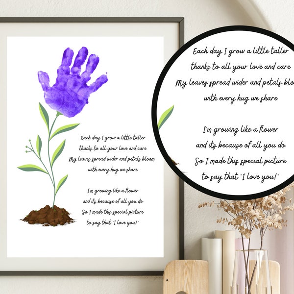 Handprint Flower Art, Mother's Day Keepsake Craft, Mother's Day Gift, DIY Mothers Day Card, Preschool Printable, Handprint Kit, Birthday DIY