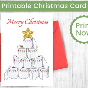 Divertente biglietto di Natale, biglietto di Natale 2025, biglietto di Natale stampabile, biglietto di Natale con albero di carta igienica