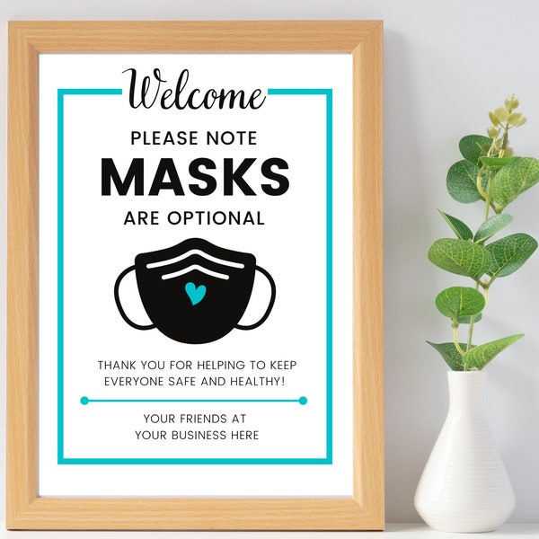 Editable Business Mask Sign, Mask Optional Sign, Printable Mask Sign, Editable Mask Sign, Modern Mask Sign for Business, Custom Mask Sign