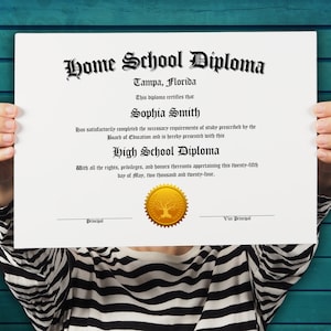Homeschool Diploma with Gold Seal, Printable Home School High School Graduation Certificate, Editable Instant Download Digital File Template
