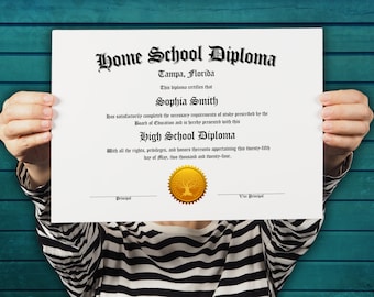 Homeschool Diploma with Gold Seal, Printable Home School High School Graduation Certificate, Editable Instant Download Digital File Template
