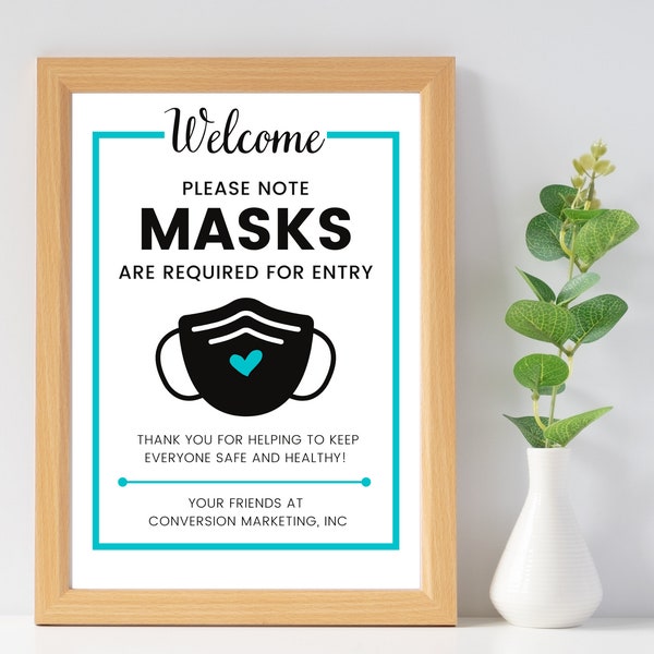 Printable Mask Sign, Fully Editable Mask Sign, Editable Mask Sign for Business,  Modern Mask Sign, Custom Mask Sign, Personalized Mask Sign