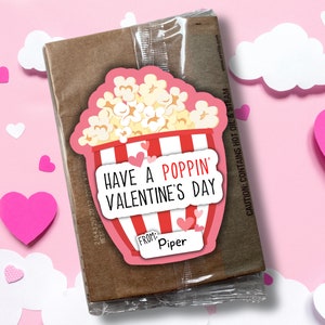 San Valentín de palomitas de maíz editables, San Valentín imprimible, Tarjeta del Día de San Valentín para niños, San Valentín de niña, Tarjetas de San Valentín de clase, San Valentín de palomitas de maíz