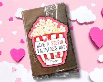 Editable Popcorn Valentines, Printable Valentines, Kids Valentines Day Card, Boy Girl Valentine, Class Valentines Cards, Popcorn Valentine