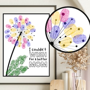 Arte delle impronte digitali per la festa della mamma, artigianato per la festa della mamma, artigianato stampabile con impronte di mani, regalo personalizzato per la festa della mamma, stampabile per la festa della mamma in età prescolare