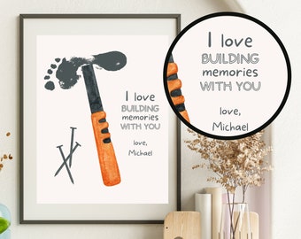 Footprint Handprint Art Fathers Day Card, Father's Day Handprint Craft, Grandpa Handprint Art, Birthday Handprint Art, Hammer Footprint Art