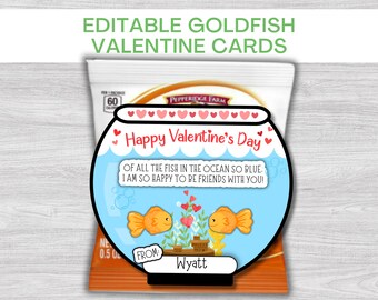 Fish Cracker Valentines, Valentine Favors, Editable Class Valentine, Daycare Valentine, Preschool Valentine, Printable Valentine Card Favors