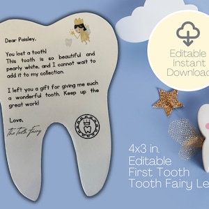 Carta da fada do dente menino ou menina, mini carta da fada do dente, carta da fada do dente para impressão, carta da fada do dente, fada do dente para impressão