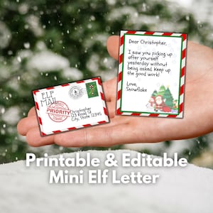 Carta de llegada de elfo en miniatura para imprimir con sobre, nota de elfo editable, carta de llegada de elfo, carta de despedida de elfo, descarga instantánea, ideas de elfos, bricolaje