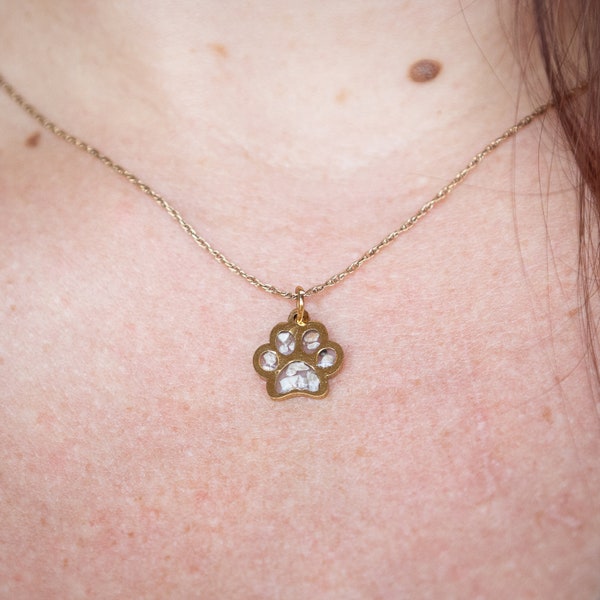 Dainty Paw Print  Custom Cremation Memorial Necklace made with pet ashes.