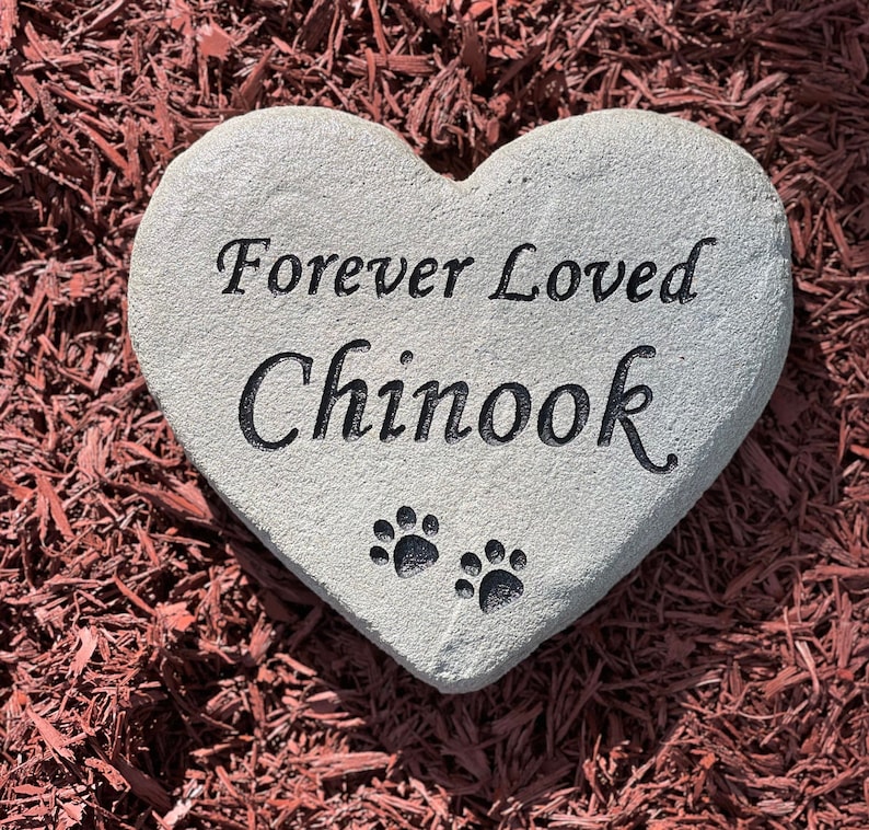 Heart shaped pet memorial stone for loss of dog, cat or any pet. Makes a great gift