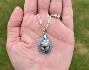 Teardrop Custom Cremation Memorial Necklace made with pet ashes.