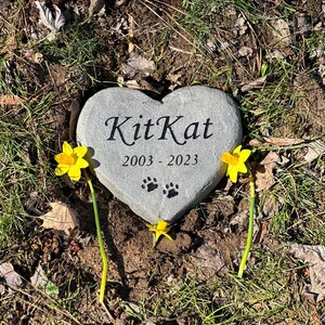 Heart shaped pet memorial stone for loss of dog, cat or any pet. Makes a great gift