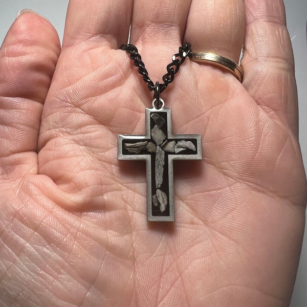 Cross Cremation Memorial Necklace made custom with pet ashes for men or women.