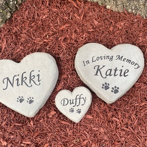 Heart shaped pet memorial stone for loss of dog, cat or any pet. Makes a great gift