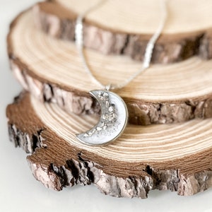 Crescent Moon Custom Cremation Memorial Necklace made with pet ashes.