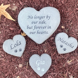 Heart shaped pet memorial stone for loss of dog, cat or any pet. Makes a great gift