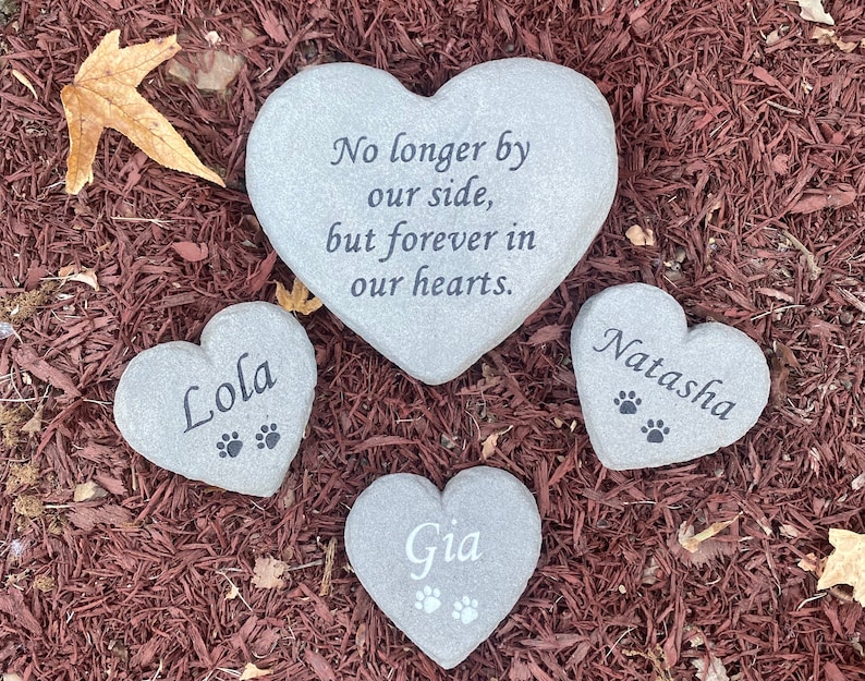 Heart shaped pet memorial stone for loss of dog, cat or any pet. Makes a great gift
