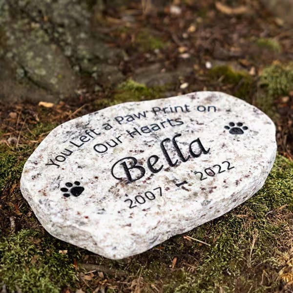 Custom Engraved Granite Pet Memorial Stone - Paw Print Dog or Cat Headstone for Garden, Personalized Pet Grave Marker & Sympathy Gift