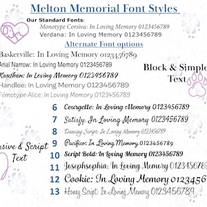 Heart shaped pet memorial stone font list