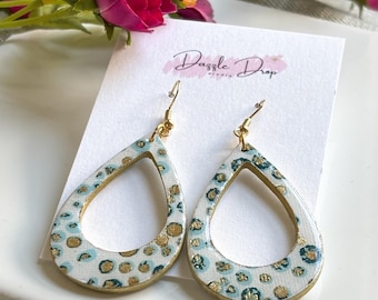 Teardrop Leopard Print Earrings – Lightweight Boho Statement Dangles with Gold Accents