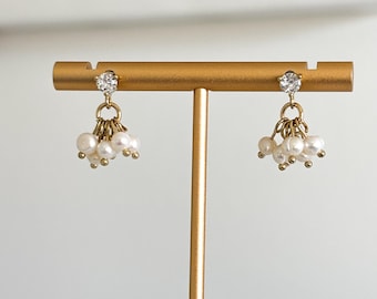 Handmade Pearl Cluster Dangle Earrings: 18k Gold-Plated Bridal Jewelry