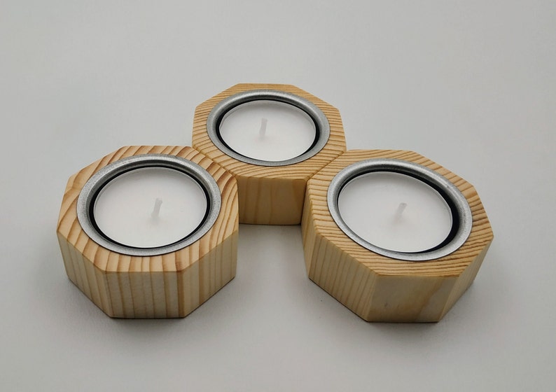 Tealight holder, Candle holder Octagonal made of recycled wood, Handmade image 2