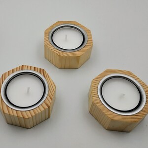 Tealight holder, Candle holder Octagonal made of recycled wood, Handmade image 1