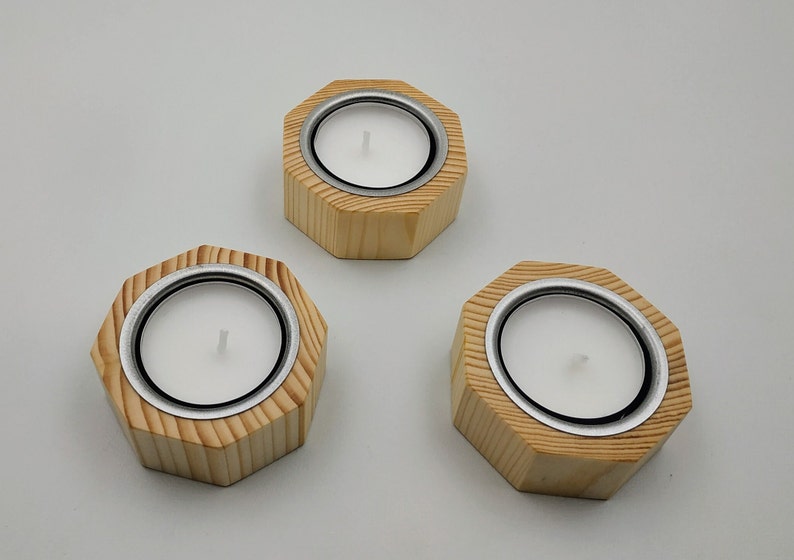 Tealight holder, Candle holder Octagonal made of recycled wood, Handmade image 1