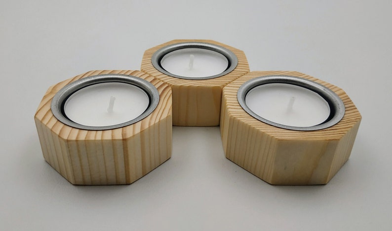 Tealight holder, Candle holder Octagonal made of recycled wood, Handmade image 3