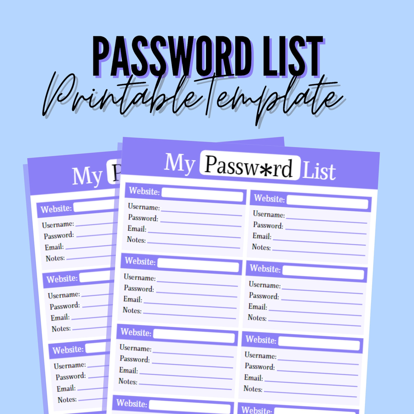 Password List Printable Template Printable Password Log - Etsy