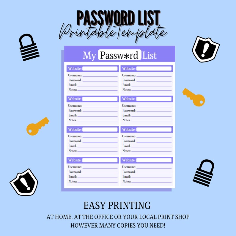 Password List Printable Template Printable Password Log - Etsy
