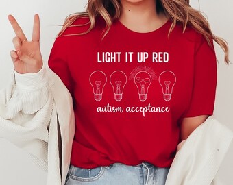 Autism Shirt Light It Up Red T Shirt Autism Acceptance Tshirt Autism Month Autistic Pride Shirt Autism Teacher Tee Red Instead T-shirt Gift