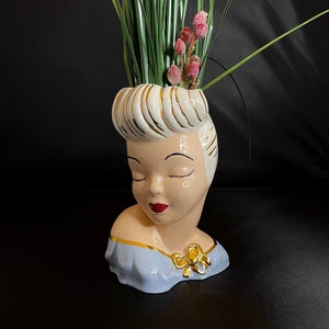 Vintage Glamour Girl Ceramic Planter: Mid-Century Art Pottery