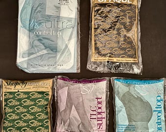 Vintage Silkies Pantyhose: Black Nylon Spandex Hosiery, Size M, NOS