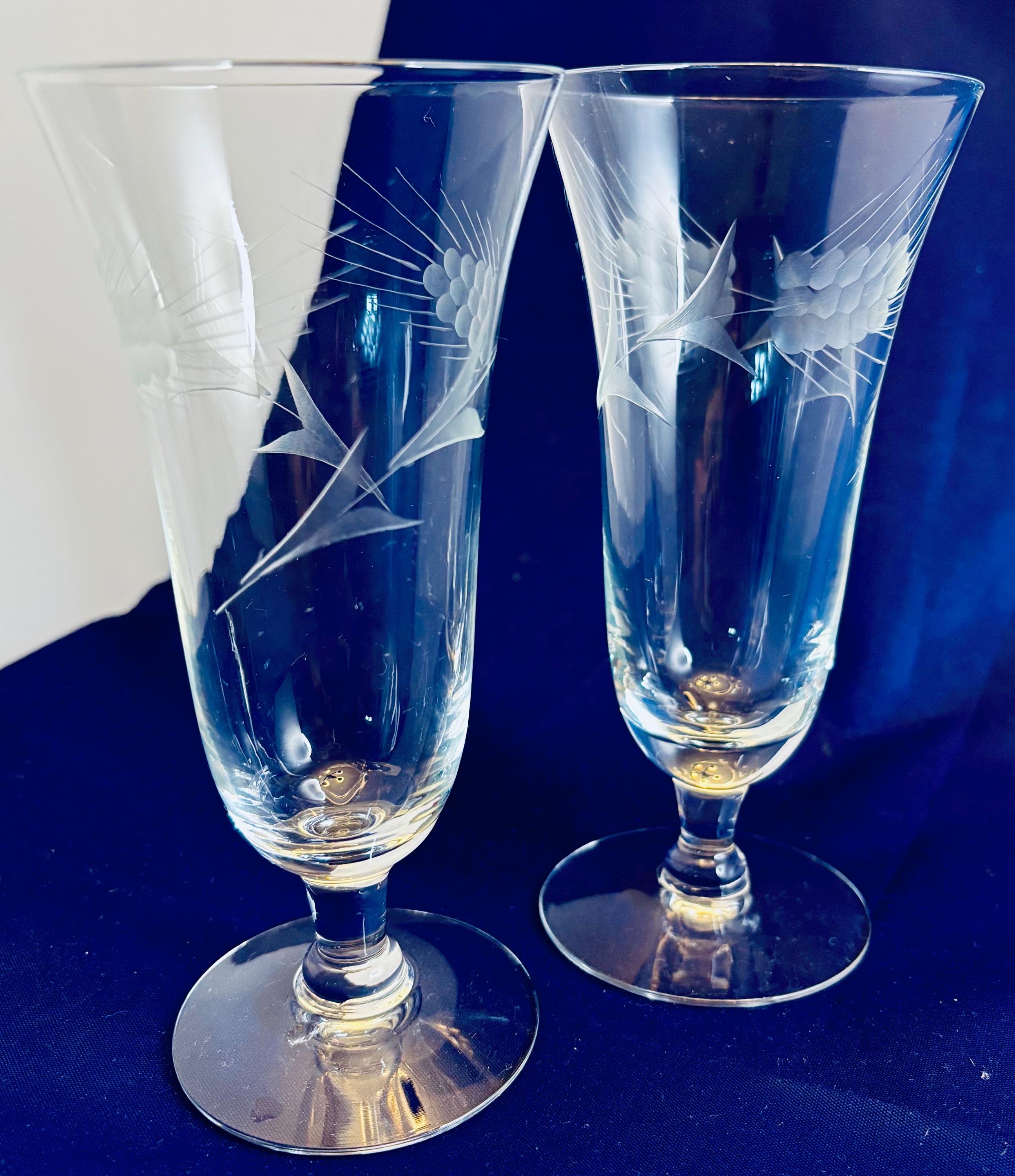 1950s Crystal Parfait Tumbler: Pair of Javit 'fine Wheat' Blown